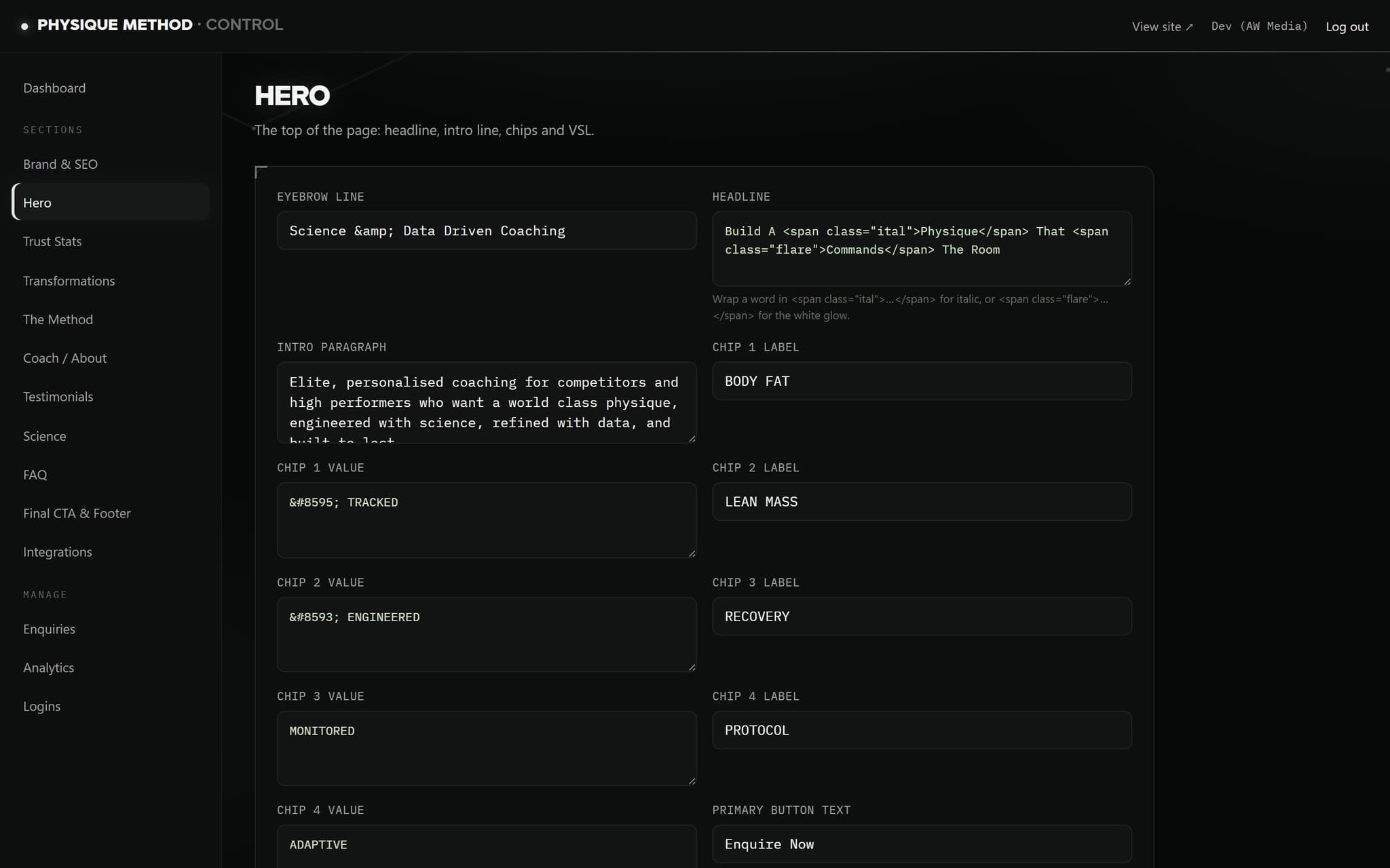 Physique Method screen 2