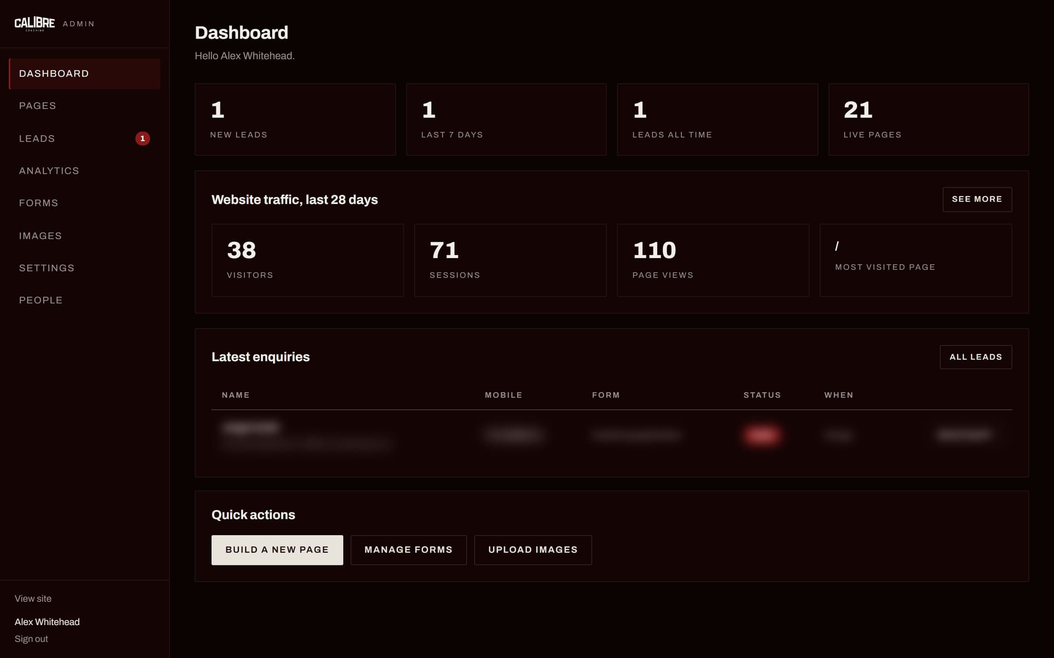 Calibre Coaching screen 1